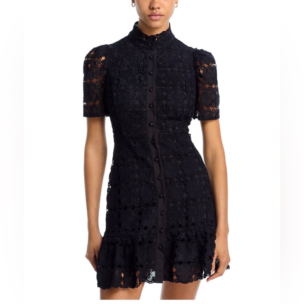 Aqua NWT Floral Lace Mock Neck Mini Dress in black size Small